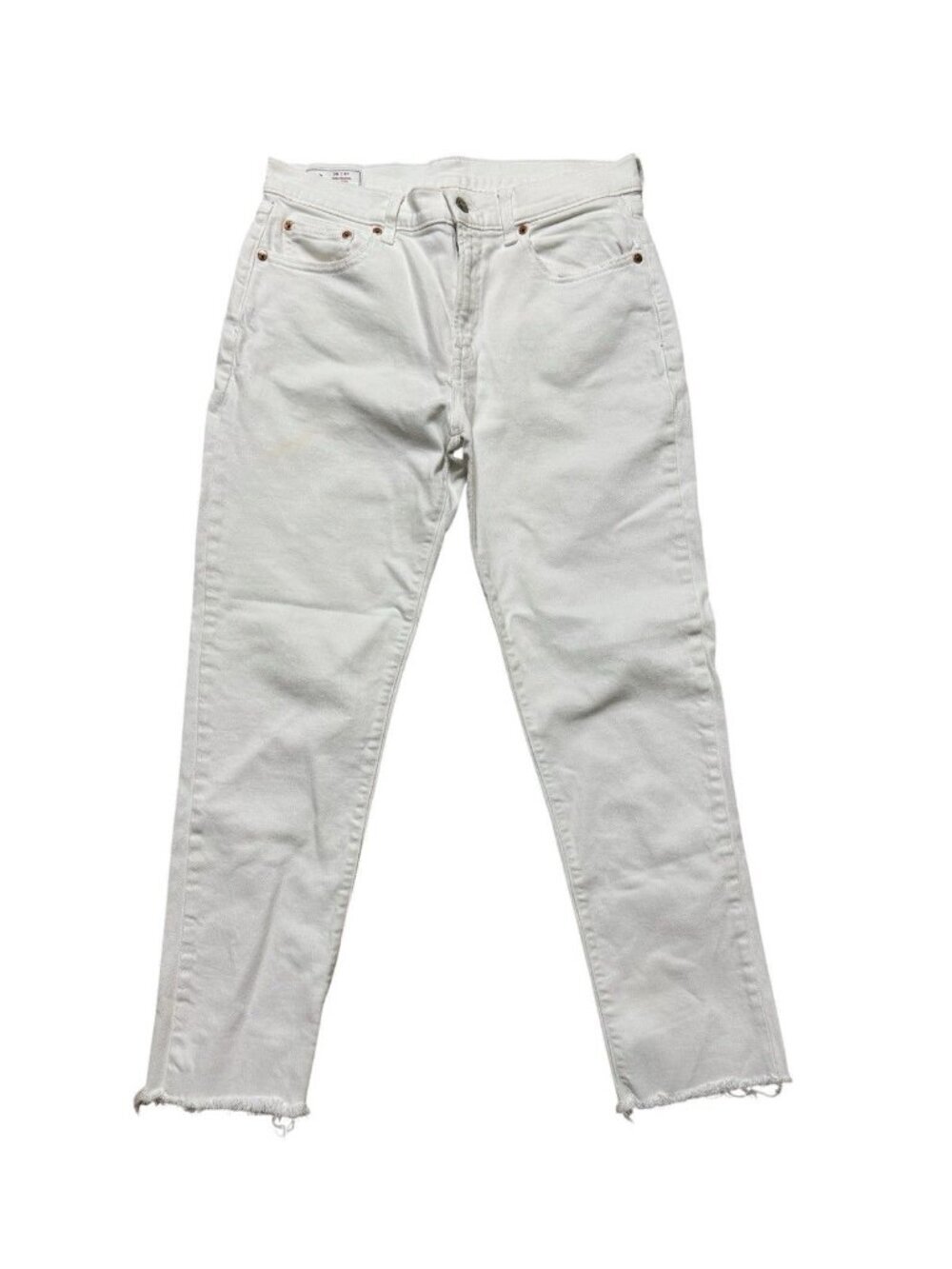 Gap Girlfriend Jeans White Mid Rise Raw Hem Cropped Size 28